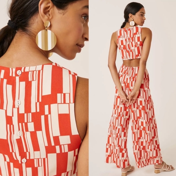 Anthropologie Corey Lynn Calter Cutout Orange And Cream Jumpsuit - Picture 2 of 12